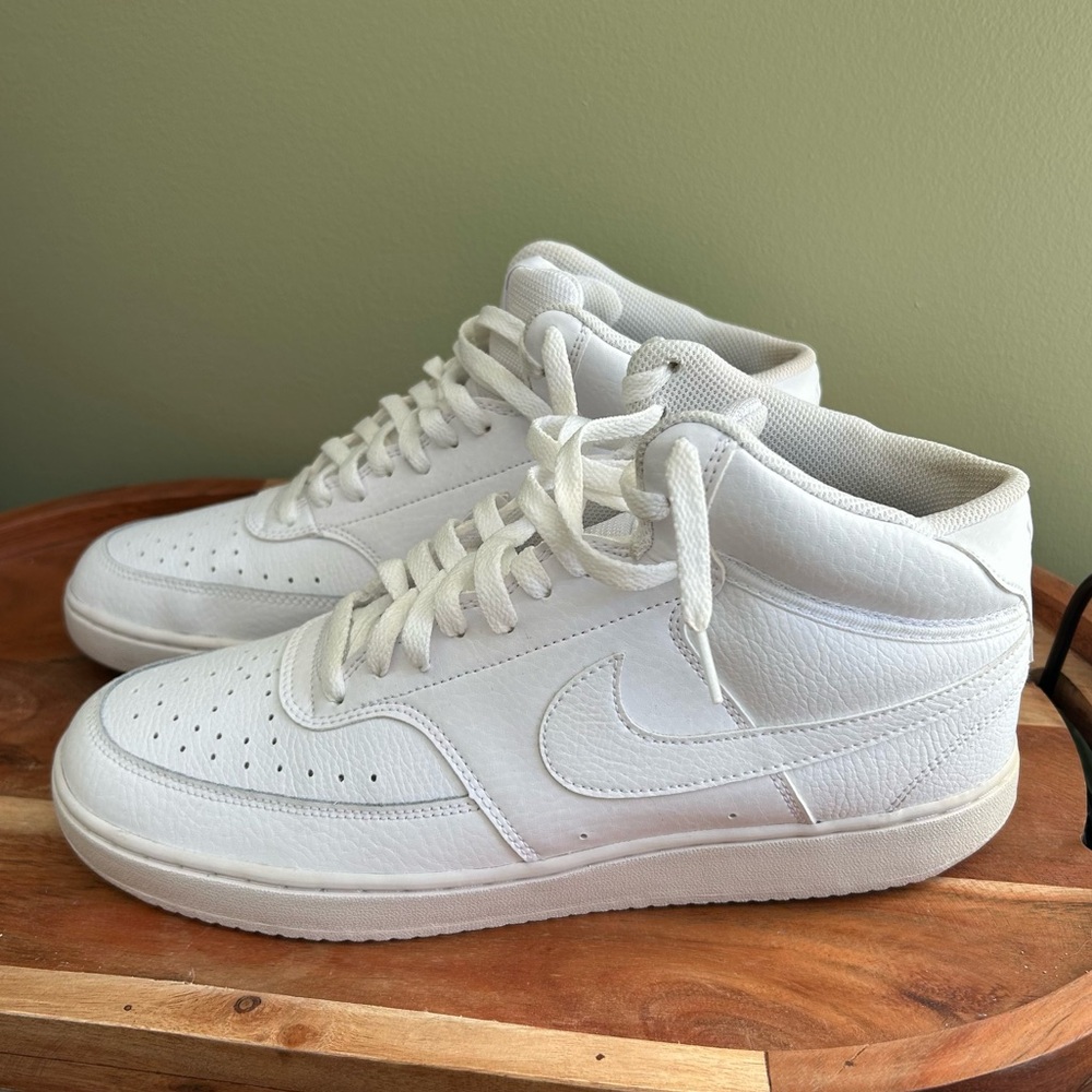 Nike Court Vision Mid White Leather Sneakers